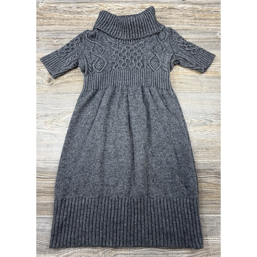 Ann Taylor LOFT Gray Cable Knit  Sweater Dress PM Cowl Neck Soft Cozy Chic